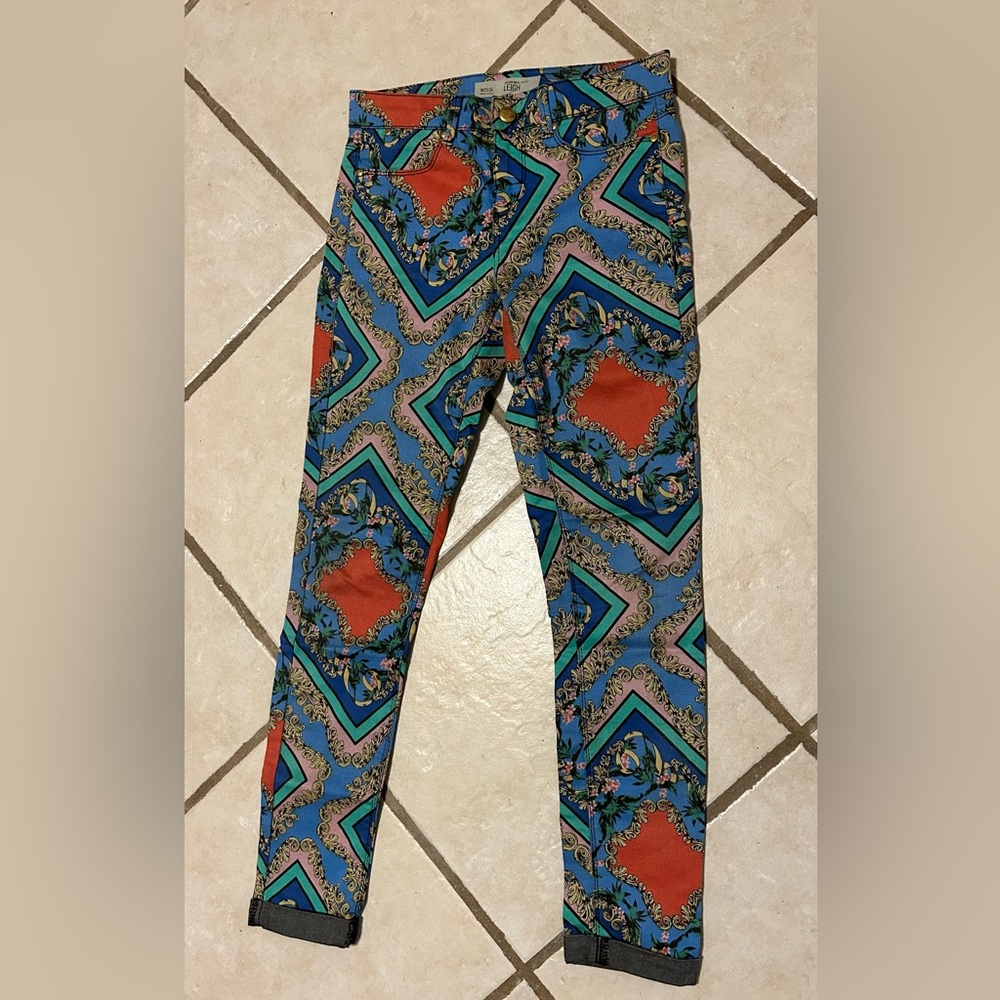 TOPSHOP MOTO Petit Leigh Boho Floral Colorful Stretch Skinny Jeans Size 25
